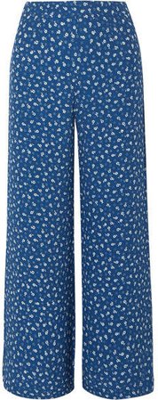 Gabrielle Floral-print Crepe Wide-leg Pants - Royal blue