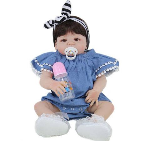 Bebê Reborn Menina 100% Silicone Boneca Realista Vestido Azul 55cm 1,6 kg #016AS nas Lojas Americanas.com