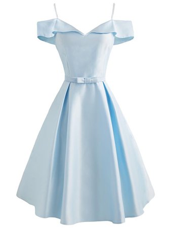 1950S Cold Shoulder Bow Satin Strap Dress – ModaSharp