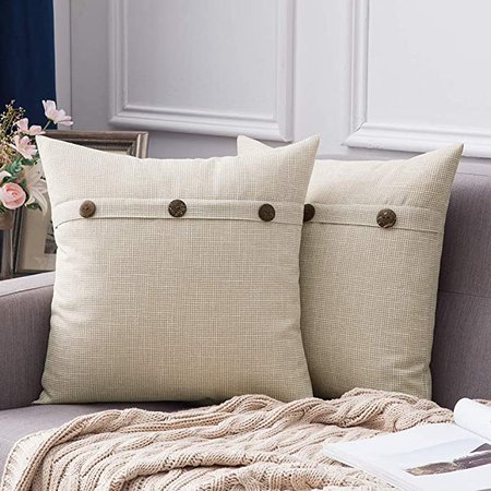 Amazon.com: MIULEE Set of 2 Decorative Linen Throw Pillow Covers Cushion Case Triple Button Vintage Farmhouse Pillowcase for Couch Sofa Bed 18 x 18 Inch 45 x 45 cm Beige: Home & Kitchen