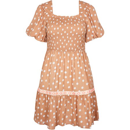 Light brown puff sleeve square neck dress | River Island