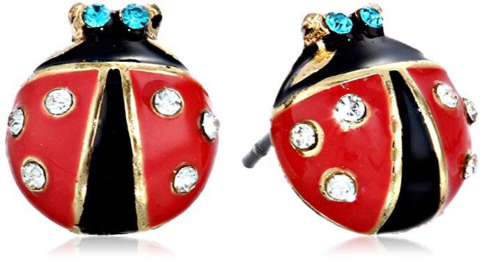 Betsey Johnson Red and Black Ladybug Stud Earrings: Jewelry