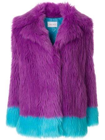Alberta Ferretti Violet and turquoise faux fur two-tone jacke