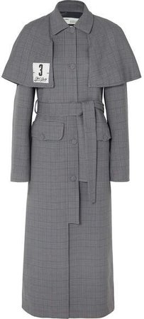 Galles Appliquéd Checked Woven Trench Coat - Gray
