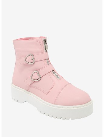 Pastel Pink Heart Combat Boots