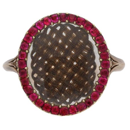 A fine and rare Georgian hair and ruby memorial ring, English, circa 1760 For Sale at 1stDibs