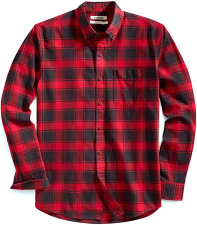 Amazon.com: Goodthreads Men's Standard-Fit Long-Sleeve Buffalo Plaid Oxford Shirt, Red Chili, Large: Clothing