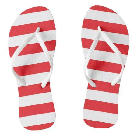 Red and White Striped Flip Flops