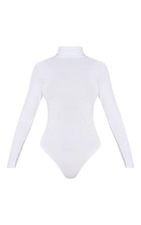 Basic White Roll Neck Long Sleeve Bodysuit | PrettyLittleThing USA