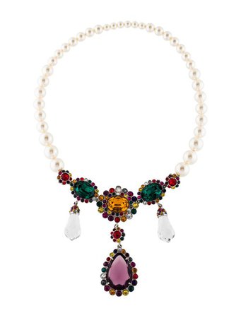 Miu Miu Faux Pearl & Crystal Embellished Collar Necklace - Necklaces - MIU76355 | The RealReal