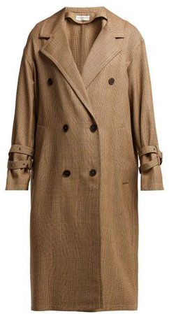 Double Breasted Prince Of Wales Check Wool Coat - Womens - Beige Multi