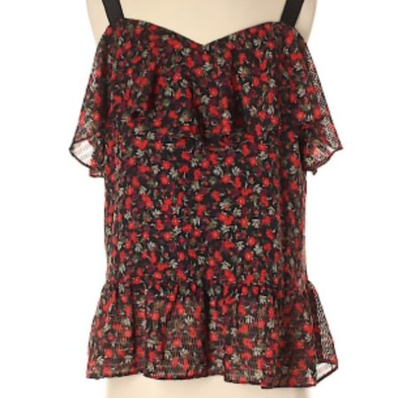 libby. edelman Tops | Libby Edelman Floral Blouse Black With Small Red - Poshmark