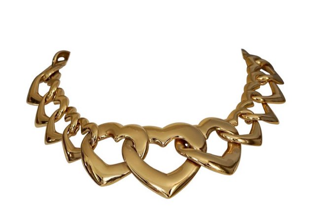 Yves Saint Laurent Heart Link Necklace (C. 1980s)