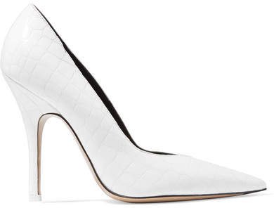 Sophie Glossed Croc-effect Leather Pumps - White