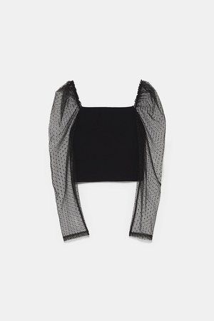 KNIT TOP WITH DOTTED MESH - TOPS-WOMAN | ZARA United States black