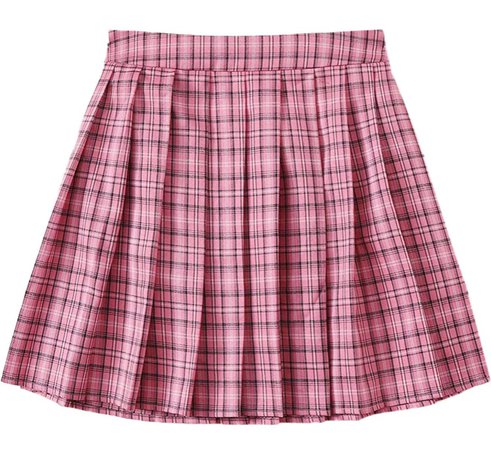 pink and black plaid skirt