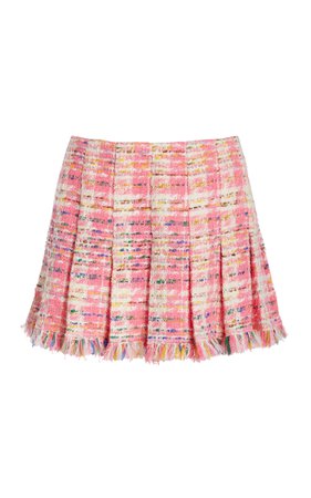 Multicolor Ribbon Tweed Pleated Skirt By Oscar De La Renta | Moda Operandi