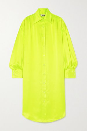 Lime green Oversized crystal-embellished neon silk-charmeuse shirt dress | Christopher John Rogers | NET-A-PORTER