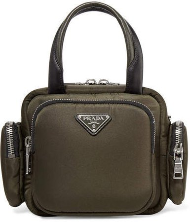 Leather-trimmed Shell Tote - Army green