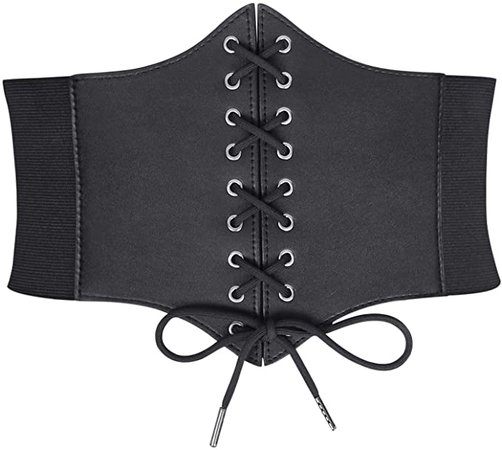 Women's Lace-up Corset Elastic Waist Belt, Tied Waspie Wide Belt for Women Halloween Costume by WHIPPY, Black, XXL at Amazon Women’s Clothing store