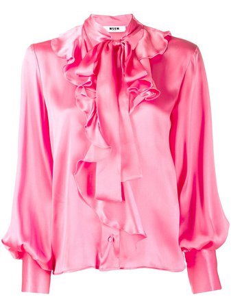 Msgm Silk-Blend Satin Blouse In Pink