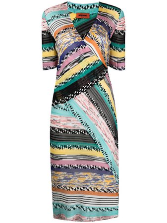 Shop pink Missoni panelled striped V-neck dress with Express Delivery - Farfetch