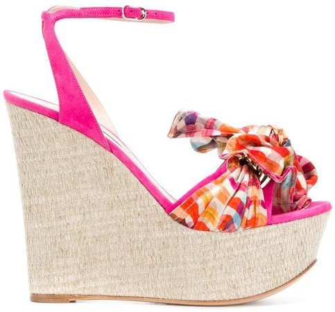 checked wedge heels