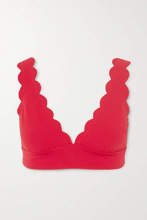 Santa Clara Scalloped Stretch-crepe Bikini Top - Red