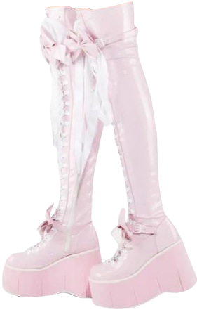 light pink thigh high boots with bows