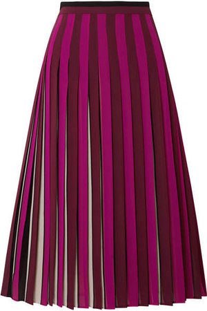 Pleated Striped Crepe Midi Skirt - Magenta