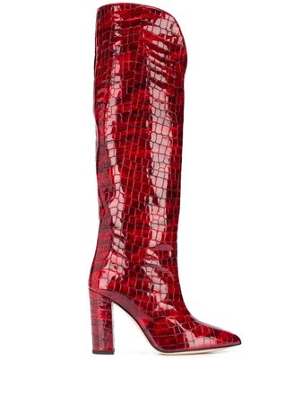 Red Paris Texas Crocodile Effect Knee-High Boots | Farfetch.com