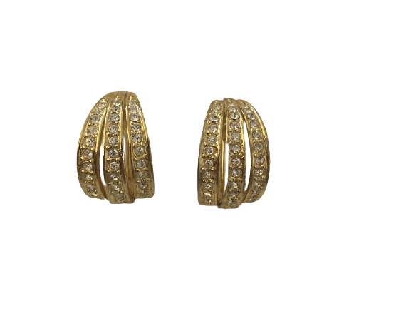 vintage gold diamanté clip on earrings
