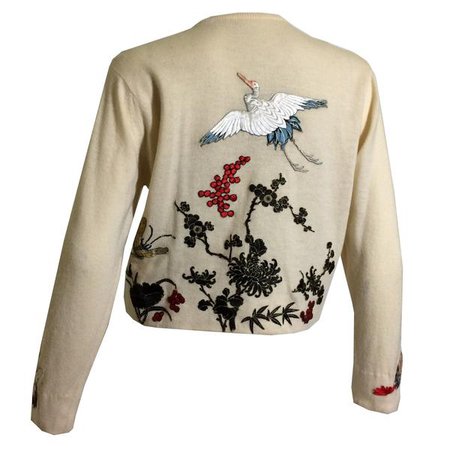 Helen Bond Carruthers Cashmere Sweater with Cranes and Flowers Embroid – Dorothea's Closet Vintage