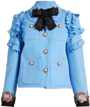 Gucci Ruffle-trimmed cotton-blend cady jacket