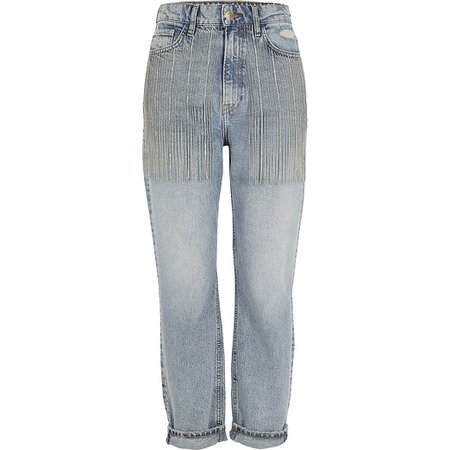 Blue embellished Carrie high rise Mom jeans | River Island