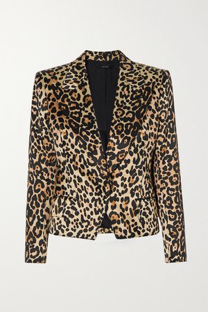 Cropped Leopard-print Cotton And Silk-blend Satin Blazer - Leopard print