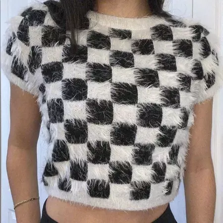 Forever 21 | Fuzzy Black White Checkered Crop Top