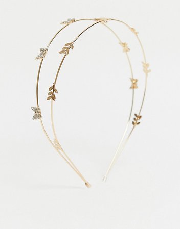 ASOS DESIGN double row headband with crystal butterfly in gold tone | ASOS