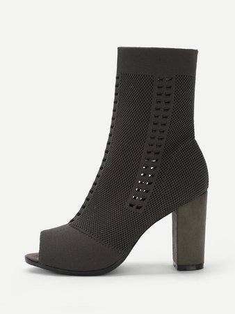 Cut Out Detail Peep Toe Block Heeled Boots