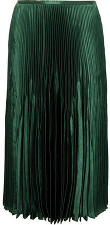 Pleated Satin Midi Skirt - Green