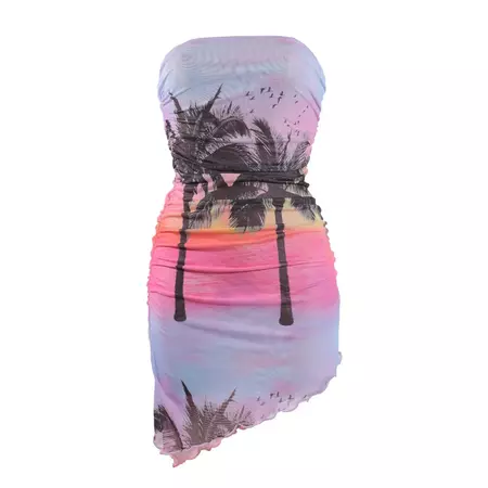 Arizona Mesh Asymmetric Bandeau Dress In Palm Tree Print | Elsie & Fred | Wolf & Badger