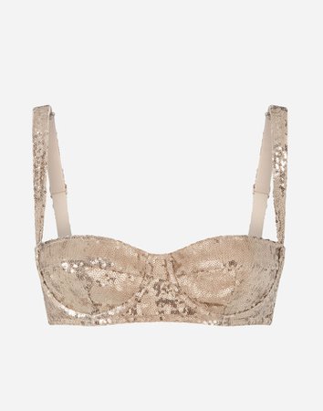 Women's Underwear in Gold | Sequined balcony bra | Dolce&Gabbana