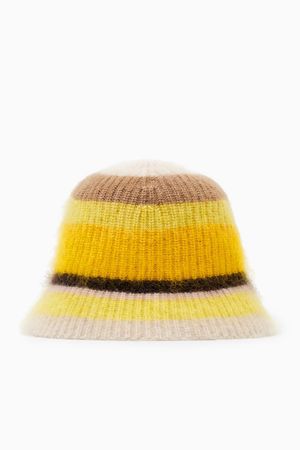 STRIPED MOHAIR BUCKET HAT - BROWN / YELLOW / STRIPED - COS