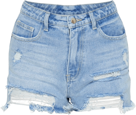 PRETTYLITTLETHING Light Blue Wash Ripped Denim Shorts - CMG9823