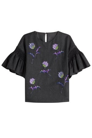 Embroidered Wool Top with Ruffled Sleeves Gr. FR 36
