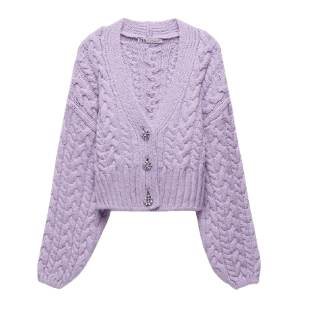 ZARA  Tradesy Purple Jewel Button Cable-knit Small Cardigan