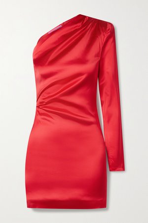 Crimson Charras one-sleeve draped satin mini dress | GAUGE81 | NET-A-PORTER