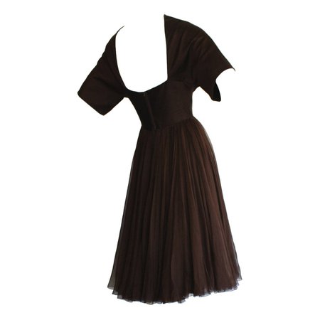 Rare 1950 Galanos Dress Sexy Open Back Chocolate Brown Silk For Sale at 1stdibs