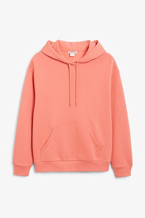 Soft drawstring hoodie - Coral - Sweatshirts & hoodies - Monki WW