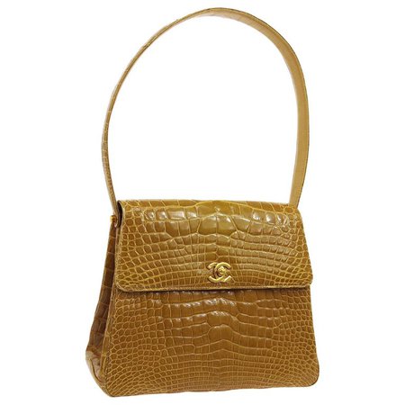 Chanel Cognac Crocodile Exotic Skin Leather Kelly Evening Shoulder Flap Bag For Sale at 1stdibs